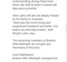 Hu9yrhfpnv5wvm 'we are all absolutely shocked and devastated,' added laiho's sister.