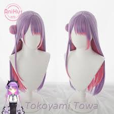 AniHut】Youtuber Hololive VTuber Tokoyami Towa Purple Pink Cosplay Wig Heat  Resistant Synthetic Cosplay Hair Tokoyami Towa - AliExpress