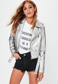Silver Faux Leather Jacket Jackets Biker Jacket Outfit Leather Jacket Outfits