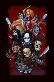 Thous i belive are famous characters from horror movies of the 70s 80s and 90s oh and the. Horror Poster Horror Movie Art Horror Movie Characters Horror Artwork
