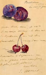Edouard Manet An Illustrated Letter With A Still Life Of Plums And Cherries 1879 Watercolour And Pen And Brown Ink 24 5 X 15 Manet Edouard Manet Still Life