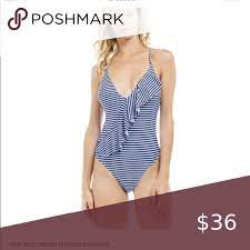 Dress Barn Ruffle Stripe Swimsuit Striped Swimsuit Ruffle Stripes Swimsuits