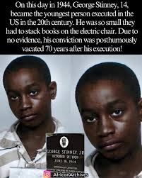 George Stinney, 14, was the youngest person executed in the US in the 20th  century. He was so small they had to stack books
