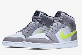 Black And Gray Air Jordan 1 Mid Cheap Air Jordan 1 Mid Neon Yellow Grey Aj1 554724 072 For Sale In 2020 Air Jordans Retro Basketball Shoes Sneakers Blue