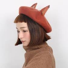 Fox Beret Hat With Ears For Girls Cartoon Animal Wool Hats Winter Wear Ear Hats Outfits With Hats Wool Hat