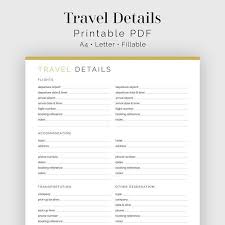 Travel Details Fillable Travel Planner Vacation Planner Etsy Travel Planner Vacation Planner Planner Printables Free