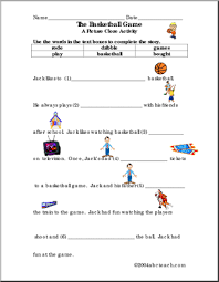 The Basketball Game Practice Picture And Context Clues To Complete The Cloze Exercise Elementary Physical Education Context Clues Education Information