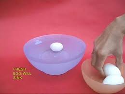fresh egg sinks, rotten egg floats