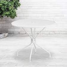Home services experienced pros happiness guarantee. Flash Furniture Commercial Grade 35 25 Round White Indoor Outdoor Steel Patio Table With Umbrella Hole Co 7 Wh Gg Walmart Com Walmart Com