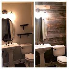 Drab To Fab Powder Room Makeover Using Amazing Stikwood Homeonhudsonbayway Stikwood Diy Woodaccentwall Wood Wall Bathroom Reclaimed Wood Wall Stikwood