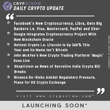 Dailycryptoupdate Cryptonews Crypscrow Facebook Libra Backed Paypal Visa Master Uber Google Cryptocurrency Oracle Lite Peer Bitcoin Price Bitcoin