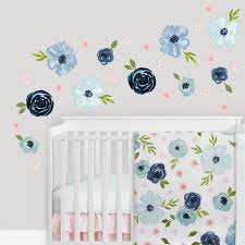 Floral design wall decal removable sticker bedroom decor mural art flowers. Watercolor Floral Navy Blue And Pink Collection Peel And Stick Wall Decal Stickers Set Of 4 Sheets