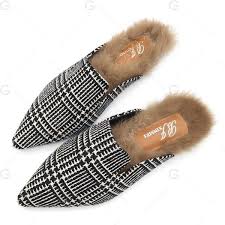 Black And White Flats Black White 36 Houndstooth Plaid Faux Fur Pointed Toe Flats 17 Liked On Polyvore Featuri Plaid Shoes Black And White Flats Black And White Shoes
