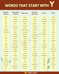 When your descriptions are positive, it makes everything in the sentence look a bit more positive verbs that start with h. Words That Start With Y 150 Y Words Words Starting With Y 7esl