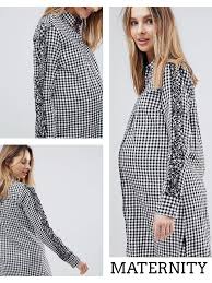 Asos Black And White Gingham Dress Love This Gingham Shirt Maternity Dress Tap The Image For Available Sizes Check Black And White Short Style Fash Ropa Para Embarazadas Embarazo Ropa