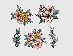 Colorful waterproof stickers for flask, laptop, phone, water bottle, cute aesthetic vinyl stickers for teens, girls. Tumblr Flower Stickers