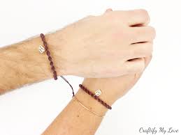Matching couple bracelets on a keepsake card with meaningful wishes. Couples Bracelet For A Diy Anniversary Gift Or Valentine S Day Present Macrame Bracelet With Initials Charm Craftify My Love