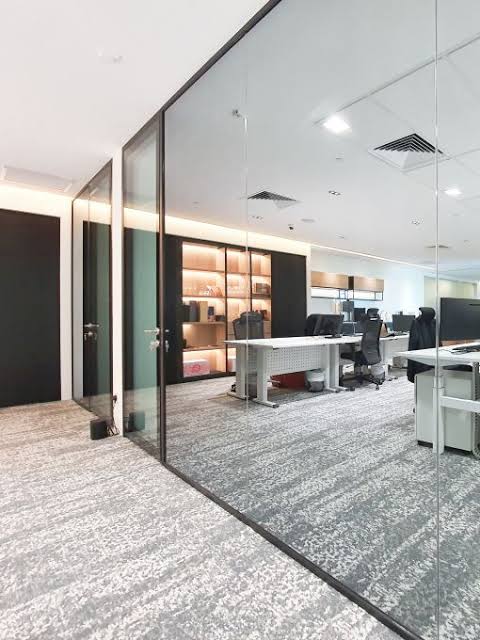One Way Green Glass Office Partitions