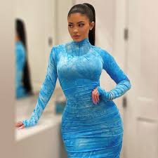 So let's create it … Summer New Kylie Jenner Sky Blue Dress Women S Mock Neck Zippered Long Sleeves Fashion Tie Dye Party Date Dresses Dresses Aliexpress
