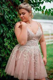 Spaghetti Straps Short Champagne Homecoming Dress With Appliques Plus Size Homecoming Dresses Plus Size Short Dresses Graduation Dress Plus Size