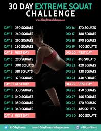 30 Day Extreme Squat Challenge Fitness Workout Chart In Need