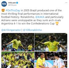 ومن جهته، قال مدافع منتخب البرازيل ماركينيوس: ÙÙŠÙØ§ ÙŠØ³ØªØ¹ÙŠØ¯ Ø°ÙƒØ±Ù‰ ØªØªÙˆÙŠØ¬ Ø§Ù„Ø¨Ø±Ø§Ø²ÙŠÙ„ Ø¨ÙƒØ£Ø³ Ø§Ù„Ù‚Ø§Ø±Øª 2005 Ù…Ù† Ø£ÙƒØ«Ø± Ø§Ù„Ø¹Ø±ÙˆØ¶ Ø¥Ø«Ø§Ø±Ø© ÙÙ‰ Ø§Ù„ØªØ§Ø±ÙŠØ® Ø§Ù„Ø±ÙŠØ§Ø¶Ø© Ø¨ÙˆØ§Ø¨Ø© Ø§Ù„Ø¯ÙˆÙ„Ø©