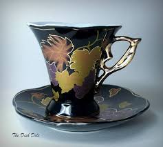 Yamasen Demitasse Teacup And Saucer Black Gold Copper Leaves Etsy In 2020 Tea Cups White Tea Cups Saucer