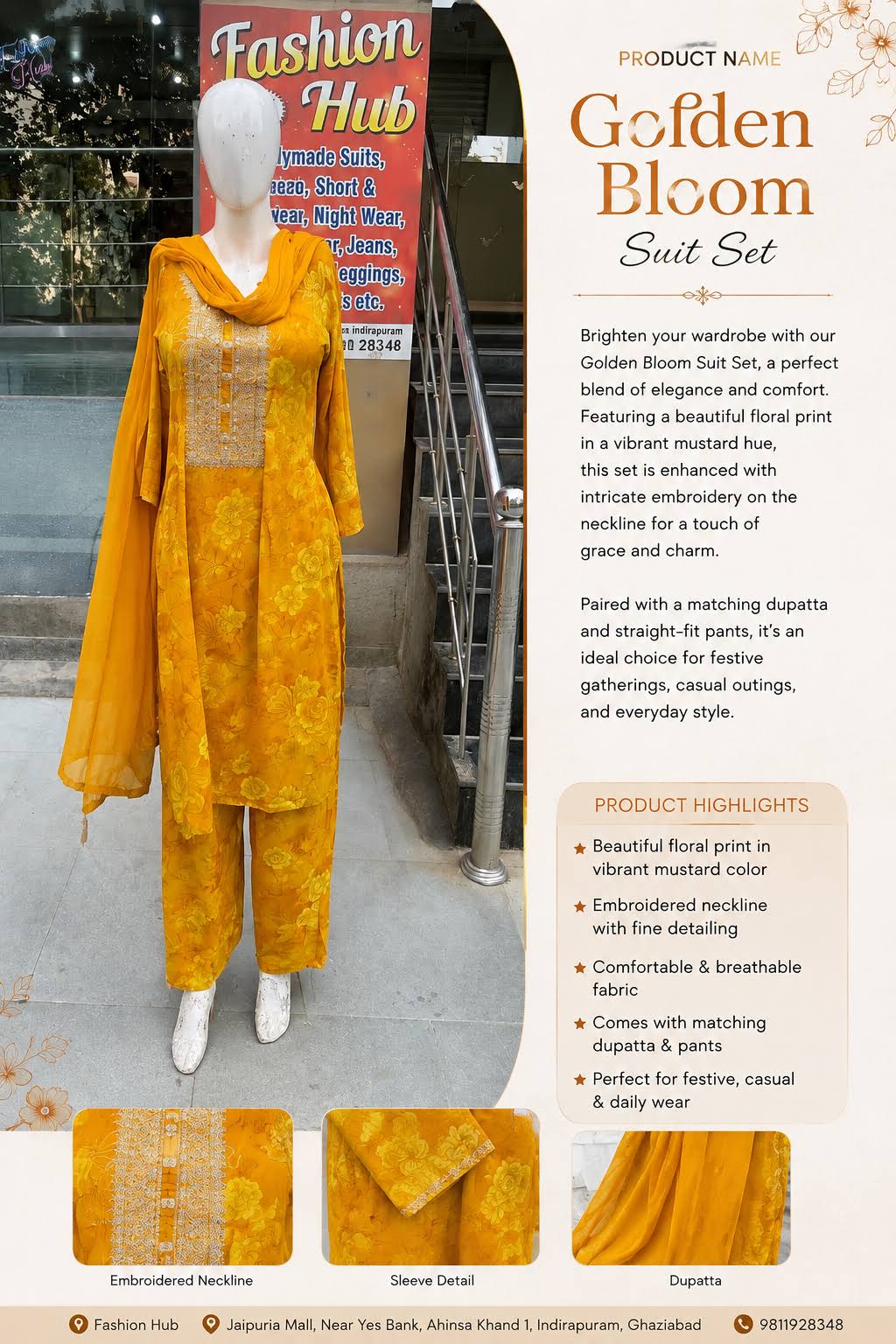 Golden Bloom Floral Embroidered Suit Set product image