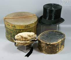 2 Hats One Victorian Lace Bonnet With Black Ribbon Circa 1873 Possibly Original Box From New York Together With A Vintage Hat Boxes Hat Boxes Antique Hats
