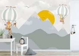 Kids Wallpaper Mountain Wall Mural Sunrise Wall Print Hot Air Etsy Kinder Zimmer Kinderzimmereinrichtung