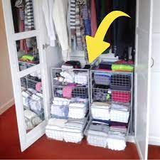 We hung it on the back of the closet door, and cleared up a bunch of floor space in our closet. Small Closet And Too Much Stuff Try These 35 Space Saving Dorm Closet Organization Tricks Dorm Room Closet Dorm Room Organization Diy Dorm Closet Organization