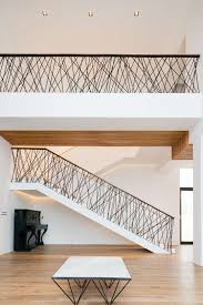 The Architecture Of This Private House Is A Synthesis Of Natural Materials Stone Wood And Simple Contemporary Stairs Stair Railing Design Staircase Design