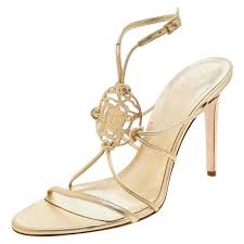Free shipping by amazon +5. Versace Metallic Gold Leather Crystal Studded Medusa Strappy Sandals Size 41 For Sale At 1stdibs