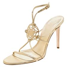Free shipping by amazon +5. Versace Metallic Gold Leather Crystal Studded Medusa Strappy Sandals Size 41 For Sale At 1stdibs