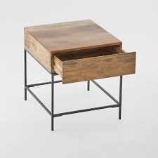 Industrial design side table made with repurposed scaffolding pipes, planks and old wood from scaffolds. Industrial Storage Side Table West Elm United Kingdom