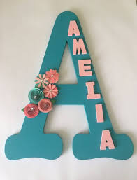 Custom Wooden Letter For Nursery Room Personalized Gift Big Letter With Paper Flower Wo Personalized Wooden Letters Wooden Letters Decorated Letter A Crafts