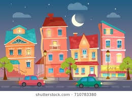 Let's start with the very old cartoon drawing styles from many years ago. Vector Cartoon City Street At Night Street Lights In The Night Cars On A Road City Cartoon City Drawing Cartoon Pics