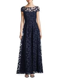 Karl Lagerfeld Paris 3d Floral Short Sleeve A Line Gown Evening Gowns With Sleeves A Line Gown Floral Blue Dress