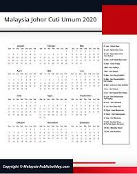 Kalendar cuti umum dan sekolah ini dapat membantu orang ramai dalam membuat perancangan harian termasuk bercuti bersama keluarga, melakukan aktiviti majlis kerja kahwin atau kenduri, serta merancang kewangan sepanjang tahun 2020. Johor Cuti Umum Kalendar 2020