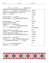 Cloze Song La Ultima Vez By Julieta Venegas In 2020 Teaching Spanish Songs Spanish Class
