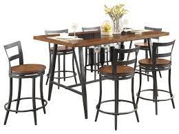 A mix of stationery & swivel dining chairs brings dynamic seating style to your space, with comfort & mobility. 7 Piece Sena Metal Dining Glass Counter Height Table 6 Swivel Chair Cherry Industrial Dining Sets By Amoc Houzz