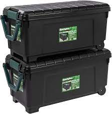 This black strata 190l storage box has large wheels for easy maneuverability. Best Storage Bins Outdoor Indoor Storage Solutions