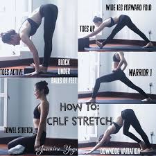 Jasmineyogatutorial Calf Stretch A Few Ways To Stretch Out Tight Calves Tightness In The Calf And Be C Calf Stretches Calf Exercises Stretch Calf Muscles