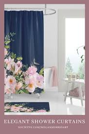 Black And Blue Shower Curtain Pretty Bathroom Ideas Pink And Navy Shower Curtain Floral Bathroom Decor In 2020 Pink Shower Curtains Navy Shower Curtain Floral Shower Curtains