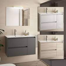 Poggia su un mobile sottolavabo. Arredo Bagno Mobile Sospeso Legno 85 Specchio Appl Led Lavabo Porcellana Noja Ebay