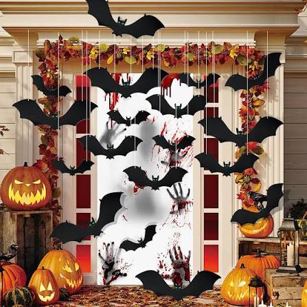 Amazon.com: 18PCS Hanging Bats Halloween Decorations Realistic Fake Hanging Flying Bats | Glowing Eyes,3 Sizes,Waterproof,Halloween Indoor Outdoor Sign Decorations,Stick or hanging in The Tree, Porch, Yard, Lawn : Patio, Lawn & Garden