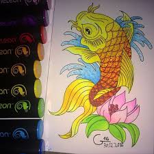 Love How Gina Jebram Art Has Coloured In The Fish Design From Her Tattoo Color Cards Pack With Their Chameleon Pens Chameleon Color Coloring Books Color Card