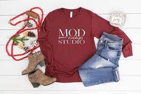 Heather Cardinal Bella Canvas 3501 Long Sleeve Mockup Etsy Winter Shirts Womens Shirts Shirt Mockup