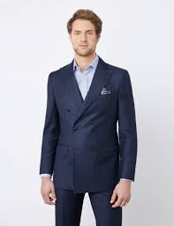 Stafford micro check navy suit. 100 Wool Tonal Stripe Men S Suit Jacket With Double Breast And Peak Lapel In Navy Hawes Curtis Uk