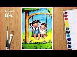 How To Draw Children S Day Drawing For Kids And Beginners Very Easy Step By Step Youtube Art Drawings For Kids Sisters Drawing Kids Watercolor